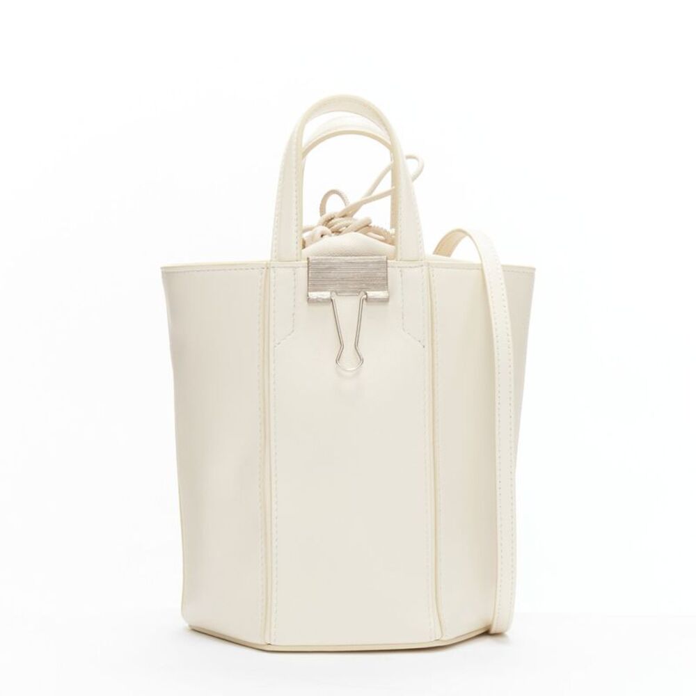 Off White Leather Drawstring Tote Bag